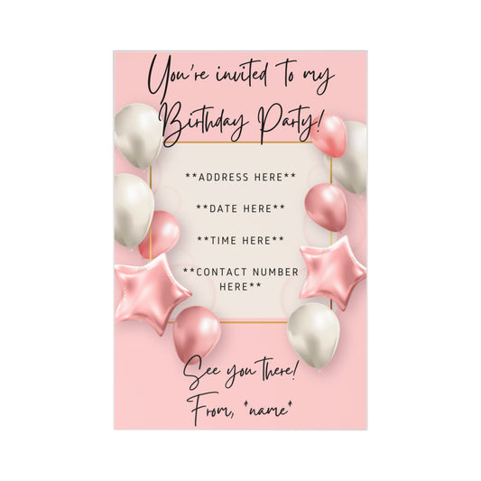 Birthday Invites- 7 Cards